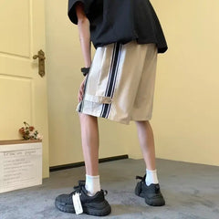 HEARUJOY - Fashionable Side Striped Sports Shorts Men's Loose Mid-trousers Handsome Straight Five-point Pants