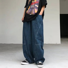 Hearujoy New Streetwear Patchwork Jeans Cargo Pants Loose Plus Size Wide Leg Pants Harajuku Casual Denim Pants Men Clothing Y2K