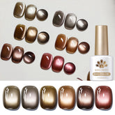YICKYUE - 10ml Coffee Brown Cat Magnetic Nail Gel Polish Set with Soak Off UV LED Gel Polish Manicure Nail Art Autumn Kit