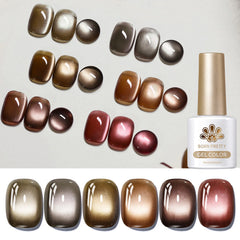 YICKYUE - 10ml Coffee Brown Cat Magnetic Nail Gel Polish Set with Soak Off UV LED Gel Polish Manicure Nail Art Autumn Kit