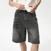 Hearujoy Men's Jeans Knee-length Summer Fashion American Style Speckled Ink Design Loose Wide Leg Denim Shorts 9C6094