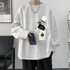 HEARUJOY - Men's Cotton Plain T-shirts Full Sleeves White Fashion Mens Oversized T Shirt 5XL Casual Wear Magic Print Tee Shirts for Men