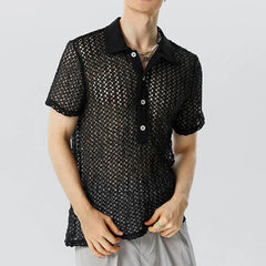 HEARUJOY - Mens Shirt Hollow Perspective Mesh Casual T-Shirt Niche Personality Breathable Versatile Sexy Tops Men'S Clothing Summer New