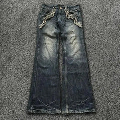 Hearujoy Y2K Washed Jeans Gothic Vintage Flanged Embroidery Logo Trend Men Women Streetwear American High Street Simplicity Flare Jeans