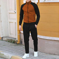 HEARUJOY - Spring Autumn Men's Sports Suits Patchwork Raglan Sleeve High Neck Jacket Coat And Pants Two Piece Set Casual Sweatshirt Outfits