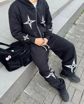 Hearujoy Hip Hop Dart Print Oversized Zip Up Hoodie Sweatpants Two Piece Set Y2K Clothes Tracksuit Men Casual Pants Tops Men Clothing