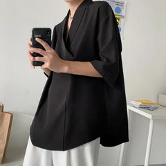 HEARUJOY - Summer White Pullover Shirt Men Fashion Oversized Casual Shirt Men Korean Loose Short Sleeve Shirts Mens Black Dress Shirt M-2XL