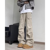 HEARUJOY - Vintage American Trendy Men's Workwear Pants Loose Pleated Wide Leg Design Sense Dyed Autumn Small ence Deserted