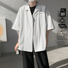 HEARUJOY - Summer White Short Sleeved Shirt Men Society Mens Dress Shirt Korean Loose Casual Blue Stripe Shirt Mens Office Formal Shirts