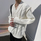 Hearujoy Mens Autumn Winter V-Neck French Twist Knitted Sweater Essential Genderless Retro Casual Youthful Fashion Couple Sweater Unisex