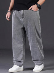 HEARUJOY - Oversize Jeans Men Spring Autumn Casual Loose Straight Denim Pants Plus Size Wide Leg Elastic Waist Trouser Clothing For Fat Man