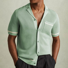 HEARUJOY - Summer New Men's Sexy Hollow Knitted Short Sleeve Shirt Retro Fashion Trend Casual Simple Loose Seaside Vacation Men's Tops