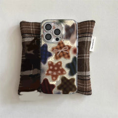 YICKYUE - Korean Winter Cute Brown Checkered Patten Phone Case For iPhone 17AIR 16 15 14 13 12 11 Pro MAX MINI XR XSMAX 7 8 Plus Y2K Cover