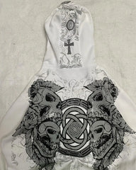 Hearujoy Affliction Street Hoodie Y2K Retro Gothic Skull Oversize Zipper Hoodie Mens Womens Hip Hop Casual Sweatshirt Personality Hoodie