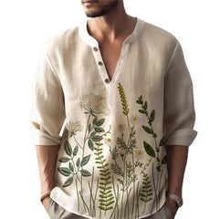 HEARUJOY - Blouse Men Shirt Party Traveling Single Breasted Solid Cotton Summer T Shirt Henley Tops Lightweight Turn-down