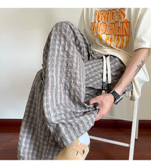 HEARUJOY - American Men Thin Pants for Men 2025 Summer plaid Sweatpants Straight Loose Sports Casual Trousers