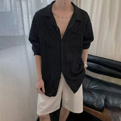 HEARUJOY - Mens Shirts Hollow Knitted Casual Shirts Spring Streetwear Fashion Thin Sexy Ballroom Long-Sleeved Tops Men'S Clothing 2025 New