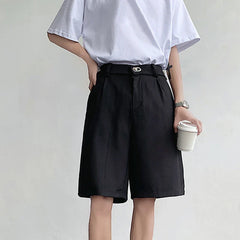 Hearujoy Metal Buckle Suit Shorts Korean Style Loose Summer Trend Male Pants Casual Zipper Solid Color Loose 9C5337