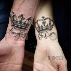 YICKYUE - Queen King Crown Tattoo Stickers Temporary Tattoos Couple Tattoo Waterproof Fake Tattoos Lovers Wrist Tattoo Tatuajes Temporales