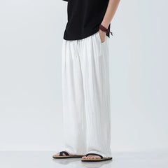 HEARUJOY - Mem Cotton Linen Pants Mens Summer Casual Straight Leg Wide Leg Pants Men Breathable Women Loose Trousers