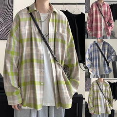 HEARUJOY - Casual Outing XL Blue Plaid Casual Top Men Plaid Long Sleeve Shirt Long Sleeve Casual Style Daily Use Shirt Lapel Neckline