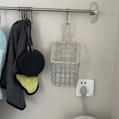 YICKYUE - 2pcs Set Japanese Style Wire Woven Sundries Storage Hanging Basket Wall-Mounted Shelf Kitchen Utensil Cookware Storage Baskets