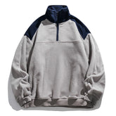 HEARUJOY - Autumn Polar Fleece Contrast Sweatshirts For Men Streetwear Patchwork Zipper Half Open Pullover Sweat Shirt Male Clothing