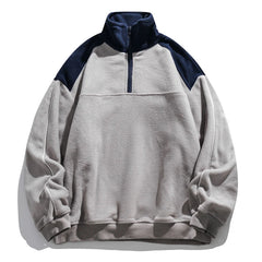 HEARUJOY - Autumn Polar Fleece Contrast Sweatshirts For Men Streetwear Patchwork Zipper Half Open Pullover Sweat Shirt Male Clothing