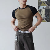 Hearujoy Y2k Short Sleeve Top Trendy Streetwear Summer New Splicing Contrast Tees Men Sexy Tight T Shirt LGBT Neutral Casual Wear Clothes