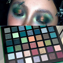 YICKYUE - 42 Colors Smoked Green Eye Shadow Plate Matte Pearlescent Punk Green Glitter Eyeshadow Halloween Eyes Makeup Palette Christmas