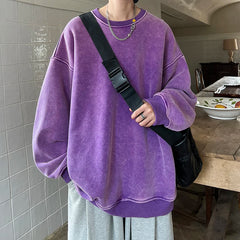 HEARUJOY - American Washed Old Pullovers Sweatshirts Men Loose Solid Color 2025 Autumn Large Size Warm O Neck Tops Hip Hop Y2k Sweatshirt