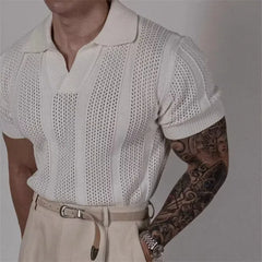 HEARUJOY - Hollow Knitted Short-sleeved POLO Shirt T-shirt for Men's Summer Korean Style Top Mesh Texture Design Shirt