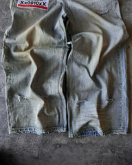 Hearujoy Street hip hop letter-print jeans Men y2k Goth punk Harajuku ripped wide leg pants Retro loose straight leg double waisted pants