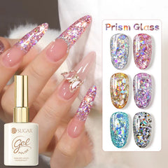 YICKYUE - 15ml Prism Glass 6 Colors Chunky Glitter Nail Gel Polish Pink Flash Effect Soak Off UV LED Gel Varnish Nail Art Varnish
