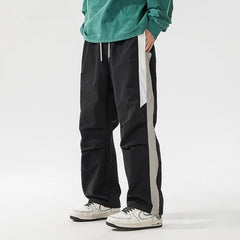 HEARUJOY - Spring Summer Men's Trousers New Fashion High Street Color Striped Pockets Drawstring Daily Commute Casual Loose Wide Leg Pants