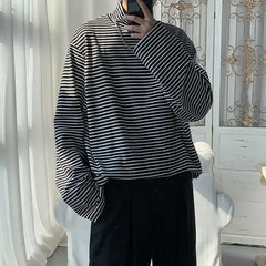 HEARUJOY - Turtleneck High Collar T Shirt For Man Striped Top Bulk With Wholesale Men's Clothing Long Sleeve Quotes Full Xl F Pullover