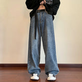 Hearujoy Autumn New Blue Solid Simple Jeans With Belt Male Casual Mopping Denim Pants Men Oversized Zipper Wide Leg Jean Pants