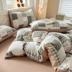 YICKYUE - Korean Bow Bedding Set Soft Washed Bed Sheet Set Twin Queen Size Duvet Cover Set No Filling With Pillowcases Bedroom Decor