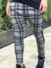 YICKYUE - Men's Casual Slim Trousers Plaid Print Fashionable Long Pants Polyester Fiber mid Waist Zipper Closure Straight Tube Pants
