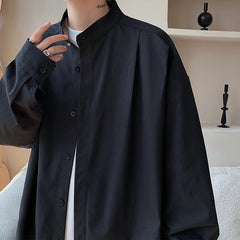 HEARUJOY - Long Sleeved Shirt Men Society Mens Formal Dress Shirt Korean Loose Casual Shirts Mens Stand Up Collar Shirts Large Size 5XL