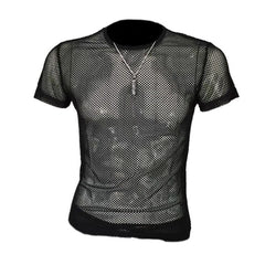 Hearujoy New Men's T-shirt Trend Breathable Mesh Hollow Slim Fit Bottoming Sweatshirt Male Fitness Sports Quick-drying Short-sleeved Top