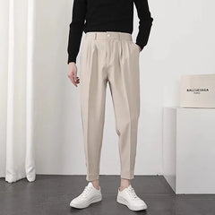 HEARUJOY - Summer Fashion Leggings Trendy Versatile Suit Pants Men's Solid Patchwork Zippere Button Pockets 9-inch Straight Casual Trousers
