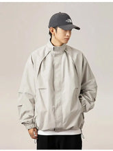 Hearujoy Waterproof Standing Collar Loose Leaf Design Workwear Jacket Men Pleated Outdoor Punch Jacket Outdoor Sports