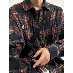 HEARUJOY - Autumn Long Sleeved Shirt Men Oversized Retro Casual Shirt Men Japanese Streetwear Loose Plaid Shirt Mens Vintage Shirts M-3XL