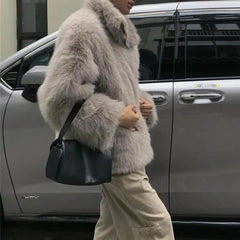 HEARUJOY - Mens Fashion Warm Clothing Autumn And Winter Korean Plush New Fur Coat Imitation Leather Thick Warm Stand Collar Trendy Coat Men