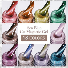 YICKYUE - Sea Blue Cat Magnetic Gel Nail Polish 10ml Glitter Snowlight Semi Permanent Sparkling Magnet Nail Gel Varnish