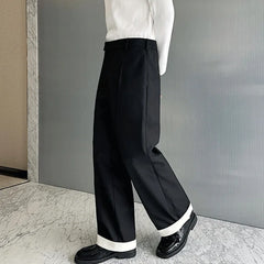 Hearujoy Autumn Wide Leg Suit Pants Men Contrast Color Cuffed Hidden Buckle Design Personalized Versatile Straight Pants 9C7057