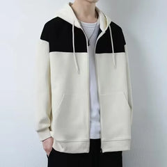 HEARUJOY - Autumn Winter Mens Fashion Minimalist Versatile Hooded Cardigan Sweatshirt Classic Loose Patchwork Casual Sports Jacket