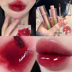 YICKYUE - Nude Purple Mirror Lip Glaze Long-Lasting Non-Fading Hydrating Liquid Lipstick Watery Texture Skin-Brightening Dark Red Lip Tint