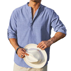 HEARUJOY - Comfy Hot Holiday Daily Vacation Shirt Striped Shirts Tops Brand New Casual Fashion Grandad Collar Long Sleeve
